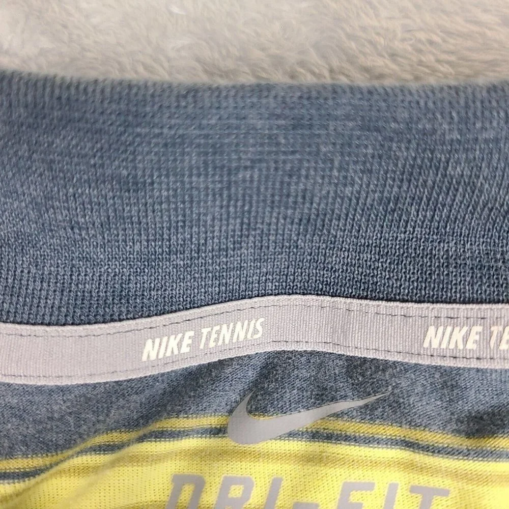Nike Dri-Fit Tennis Polo Shirt Mens Size X-Large Yellow Grey Striped Pullover - Picture 2 of 10